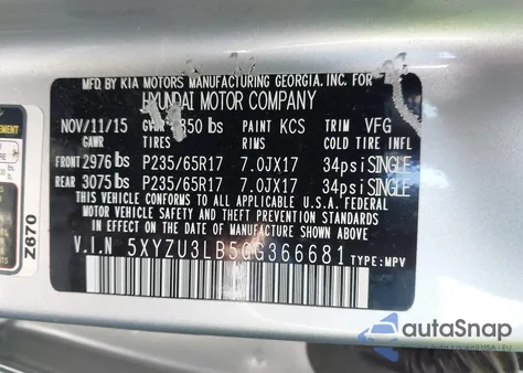 2016 Hyundai Santa Fe Sport 2.4L from USA, damaged, VIN 5XYZU3LB5GG366681